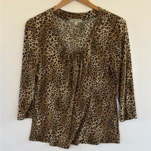 Vintage Suzie Leopard Print Knit Top L Made in USA 3/4 Sleeve